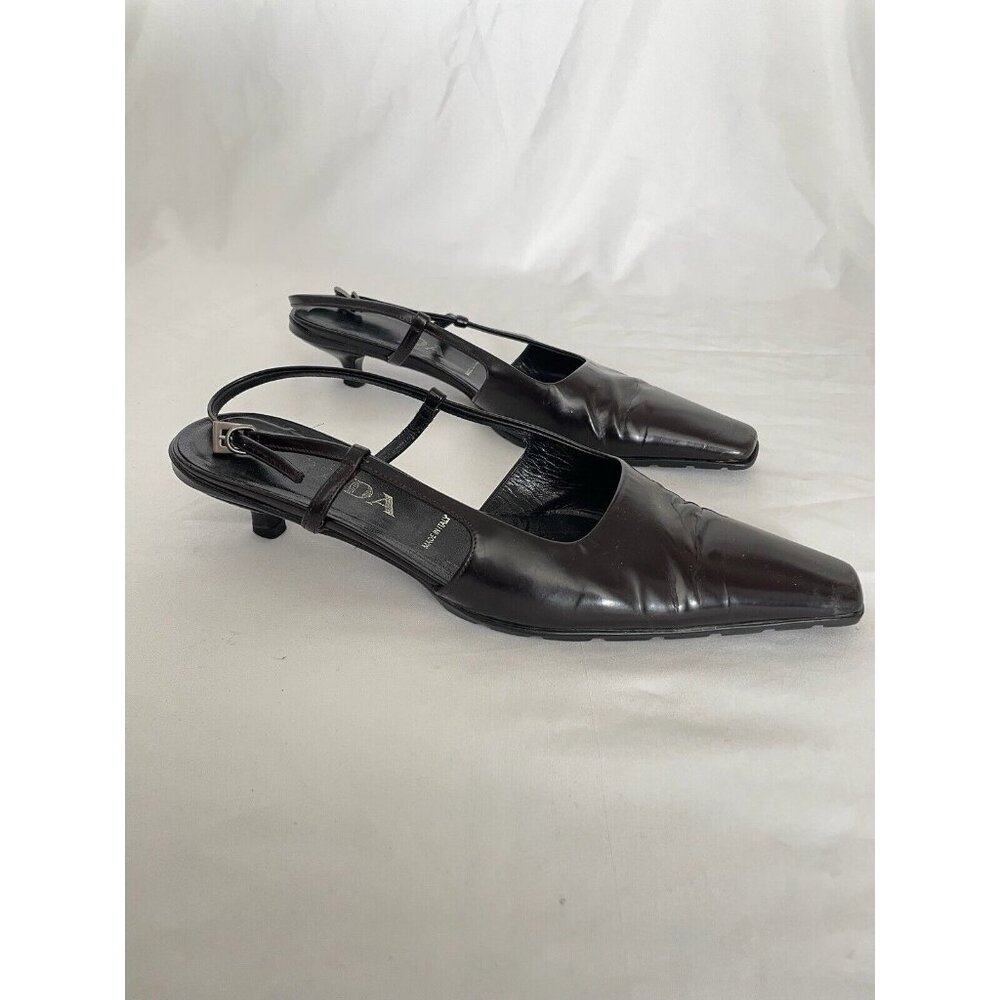 Prada Vintage Burgundy Leather Square Toes Pumps 7 - Picture 3 of 9